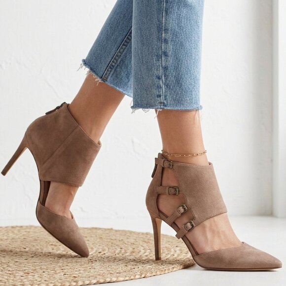 Nine West Shoes - Nine West Tan Suede Pointed Toe D'Orsay Ankle Strap Heels Size 6.5M